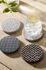 Set of 4 Grey Geo Ceramic Coasters