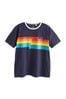 Navy Little Bird by Jools Oliver Adults Short Sleeve Rainbow Stripe T-Shirt