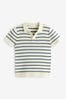 Ecru/Marineblau - Kurzärmeliges, gestreiftes Polo-Shirt (3 Monate bis 7 Jahre)