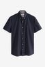 Navy Blue Slim Short Sleeve Stretch Oxford Shirt, Slim