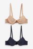 Neutral/Navy Blue Lace Bras 2 Pack, Push Up Pad Plunge