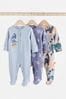 Blue Dinosaur Footed Baby Sleepsuits 3 Pack (0mths-2yrs)