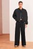 Black Pleat Front Wide Leg Chino Trousers