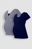 Blue White Stripe & Navy Blue JoJo Maman Bébé 2-Pack Maternity & Nursing T-Shirts