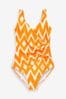 Orange/Zickzack - Figurformender Badeanzug mit seitlicher Raffung