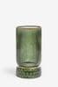 Green Ribbed Glass Hurricane Candle Holder