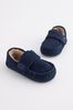 Navy Caramel Lining Faux Fur Lined Moccasin Slippers
