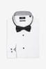 White Trimmed Wing Collar Shirt And Black Bow Tie Set, Regular Fit Single Cuff