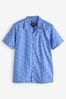 Threadbare Bright Blue Short Sleeve Tropical Leaf Print Shirt
