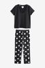 Schwarz-weiß getupft - Kurzärmeliger Pyjama aus Baumwolle, Regular