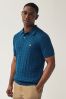 Blue Lyle & Scott Cable Knitted Polo Shirt