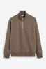 Light Brown Zip Neck Jersey Cotton Rich Sweatshirt