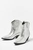 Oliver Bonas Silver Western Leather Cowboy Boots