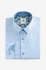 Blue Regular Fit Cotton Textured Trimmed Single Cuff Shirt, Regular Fit