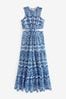 Blue/White Premium Broderie Cut-Out Detail Dress