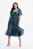 Navy Blue Sunflower Scarlett & Jo Victoria Angel Sleeve Mesh Midi Dress