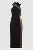 Reiss Black/Bronze Carla Metallic Stripe Bodycon Midi Dress