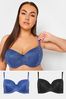Yours Curve Blue Animal Jacquard Padded T-Shirt Bra 2 Pack
