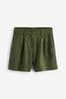 Khaki Green Linen Blend Boy Shorts, Regular