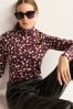 Berry Red Ditsy Floral Long Sleeve Roll Neck Top