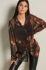Black and Red Smudge Print Gold Button Detail Sheer Long Sleeve Shirt