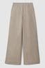 Reiss Light Khaki Demi Linen Wide Leg Garment Dyed Trousers, Regular