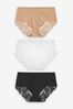 Black/Nude/White Midi No VPL Lace Back Briefs 3 Pack, Midi