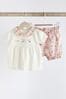 Pink/Weiß mit Blumenmuster - Oberteil und Shorts, 2-teiliges Babyset
