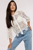 Apricot White Crochet Geo 3/4 Sleeve Shirt