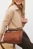 Tan Brown Casual Side Zip Cross-Body Bag