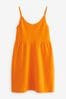 Orange Cotton Seersucker Short V-Neck Cami Summer Dress