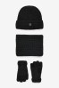 Black Reflective Hat, Snood And Gloves Set (3-16yrs)
