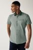 Grün - Schmale Passform - Trimmed Formal Short Sleeve Shirt, Slim Fit