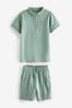 Mineral-Grün - Polo-Shirt und Shorts Set mit RV-Kragen am Kragen (3-16yrs)