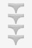 Grey Marl Thong Cotton & Lace Knickers 4 Pack, Thong