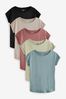 Black/Brown/Blue/Green/Pink Cap Sleeve T-Shirts 5 Pack, Regular