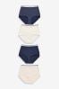 Cream/Navy Blue/Pink Full Brief Cotton Rich Logo Knickers 4 Pack, Full Brief