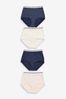 Navy/ Pink Spot Full Brief Cotton Rich Logo Knickers 4 Pack, Full Brief