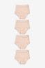 Blush Pink Full Brief Cotton and Lace Knickers 4 Pack, Full Brief