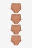 Caramel Nude Full Brief Cotton and Lace Knickers 4 Pack, Full Brief
