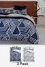 2 Pack Navy Geo Reversible Duvet Cover and Pillowcase Set