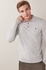 Grau mit Hirschstickerei - Polo-Shirt aus Strick in Regular Fit
