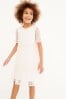 Ivory White Sparkle Mesh Short Sleeve Tiered Party Dress (3-16yrs)
