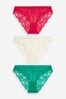 Red/Green/Cream High Leg Lace Knickers 3 Pack