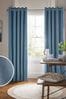 Mid Blue Cotton Blackout/Thermal Eyelet Curtains, Blackout/Thermal