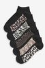 Black Animal Print Print Footbed Trainer Socks 5 Pack