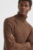 Reiss Tobacco Alston Cable Knitted Roll Neck Jumper