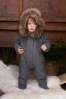 The Little Tailor Charcoal Grey Baby Knitted Faux Fur Trim Fully Lined Pramsuit