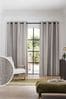 Silver Grey Metallic Stripe Eyelet Lined Curtains, Lined