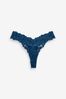 Teal Blue Thong Comfort Lace Knickers, Thong